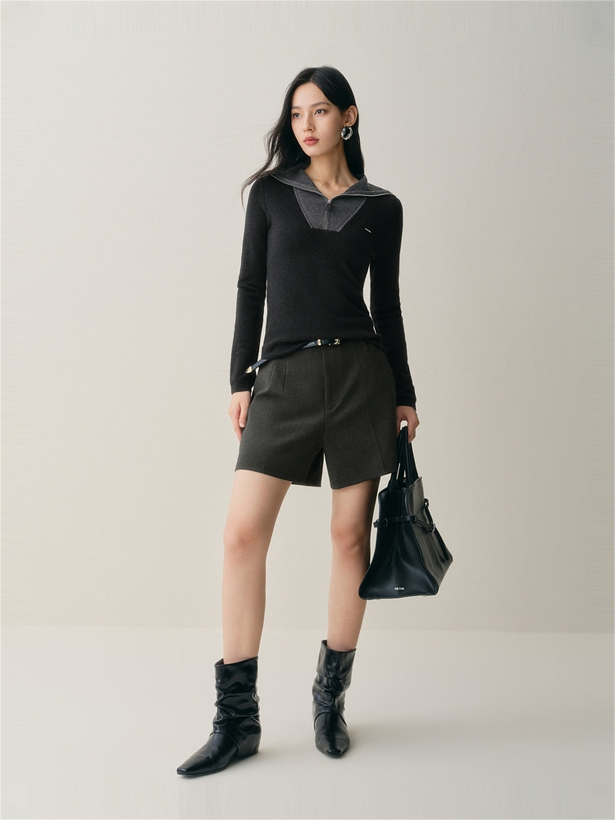 Women's Wool-Blend Wide-Lapel Knit Pullover