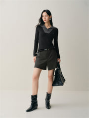 Women's Wool-Blend Wide-Lapel Knit Pullover