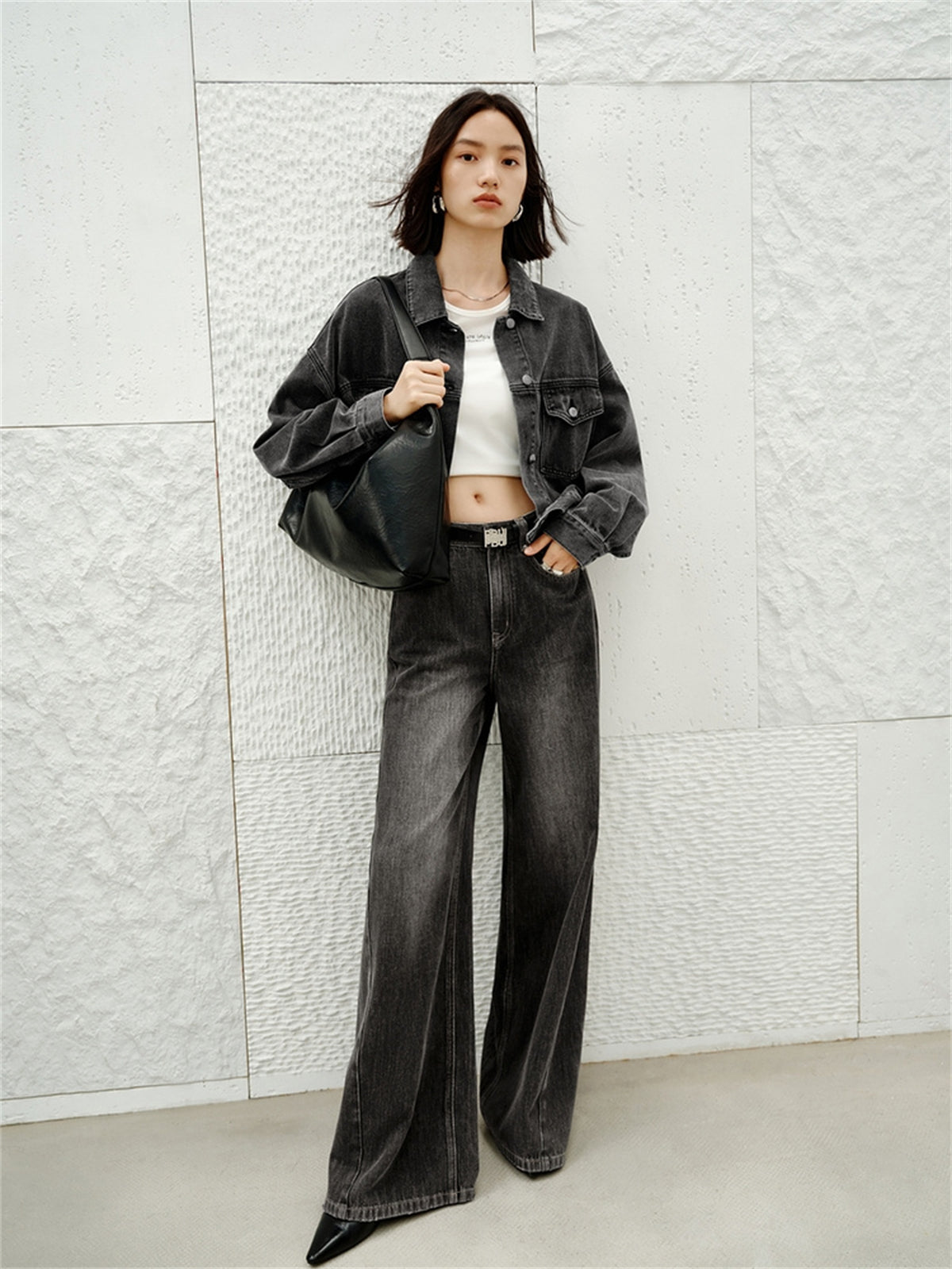 Women's Washed High-Waist Wide-Leg Jeans