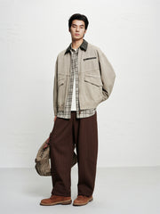 Men's Oversized Utility Jacket with PU Collar