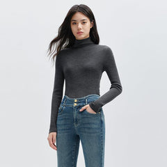 Women's Dark Gray Turtleneck Wool Pullover