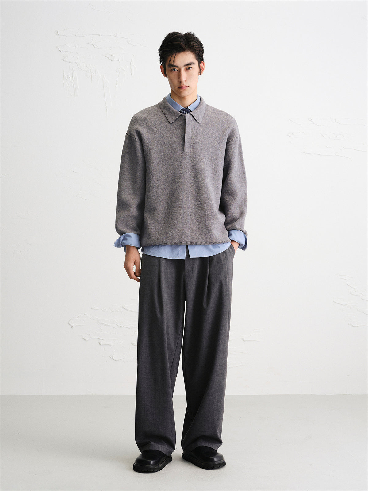 Men's Grey Relaxed Tapered Suit Pants