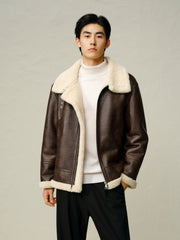 Men's Brown Faux Shearling PU Jacket