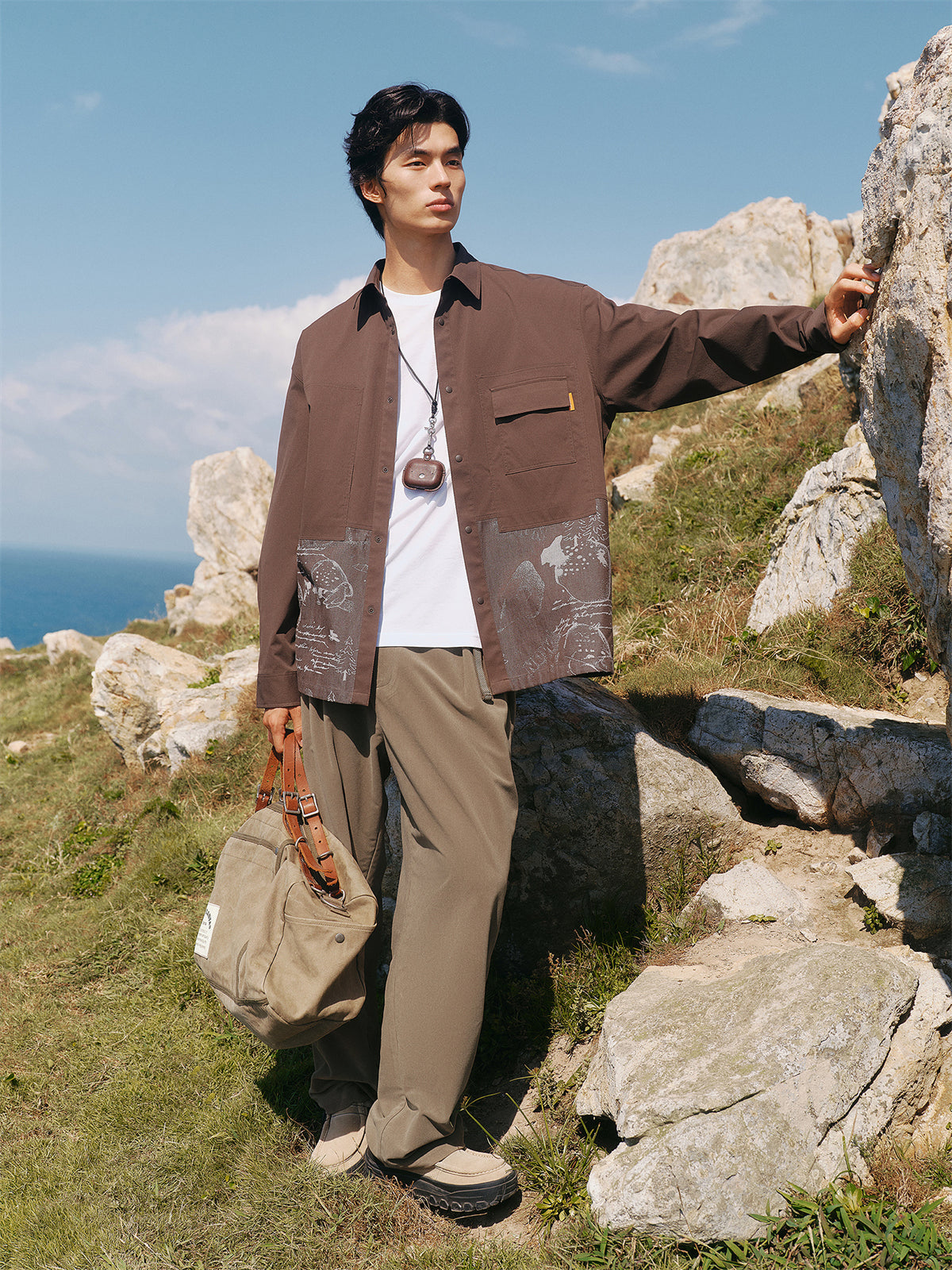 Men's Jacquard-Panel Spliced Shirt