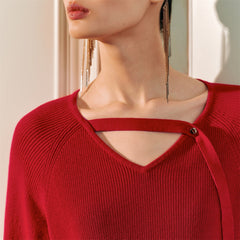Women's V-Neck Cutout Tie-Detailed Statement Knit Top