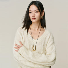 Women's V-Neck Oversized Cashmere-Blend Sweater