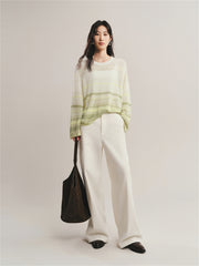 Women's Semi-Sheer Ombre Stripe Knit Pullover