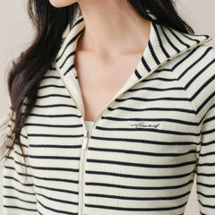 Women's Wool-Blend Striped Wide-Lapel Knit Sweater