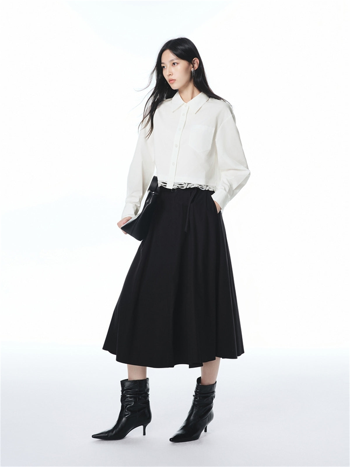 Women's High-Waisted Cotton A-Line Flared Skirt