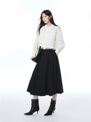 Women's High-Waisted Cotton A-Line Flared Skirt