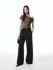 Women's Off-Shoulder Pleated Acetate T-Shirt