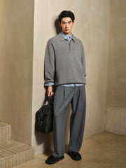 Men's Solid Color Polo-Collar Sweater