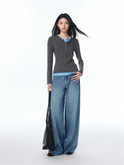 Women's Colorblock Layered-Look Slim Knit Top