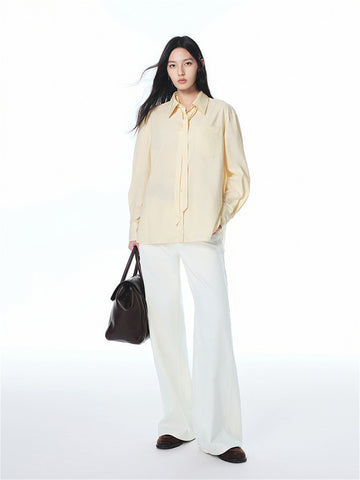 Women's Tencel-Cotton Blend Shirt with Flowing Tie