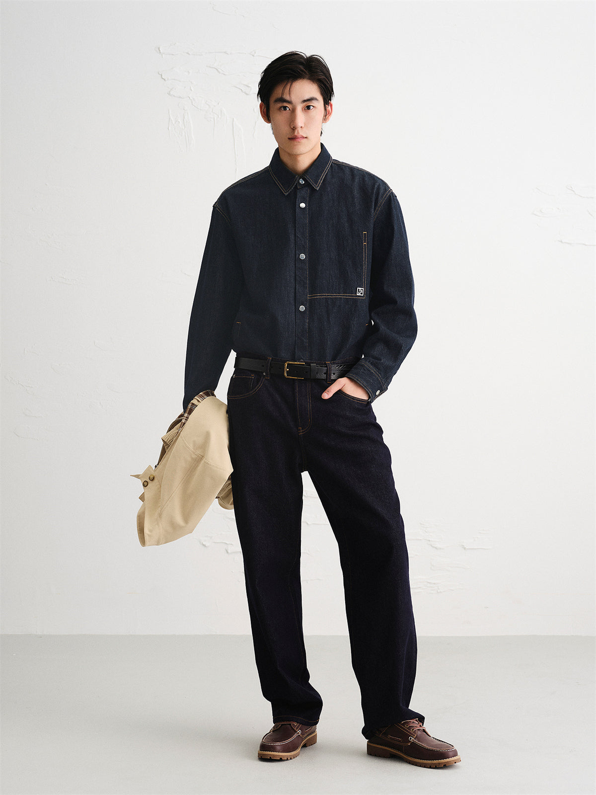 Men's Denim Shirt with Contrast Topstitching