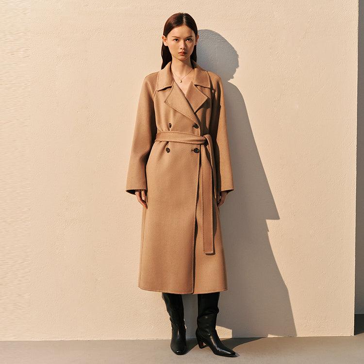 Women's Camel Belted Wool Coat