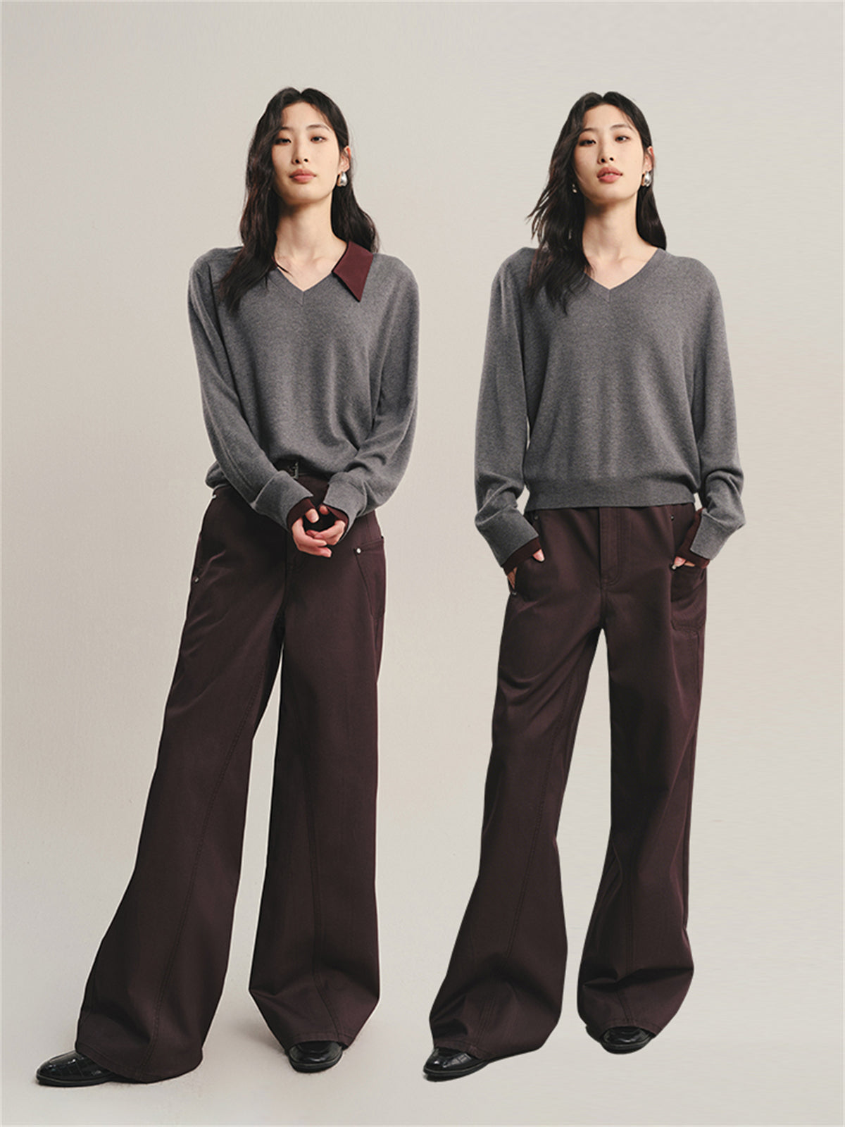 Women's Detachable V-Neck Wool-Blend Sweater