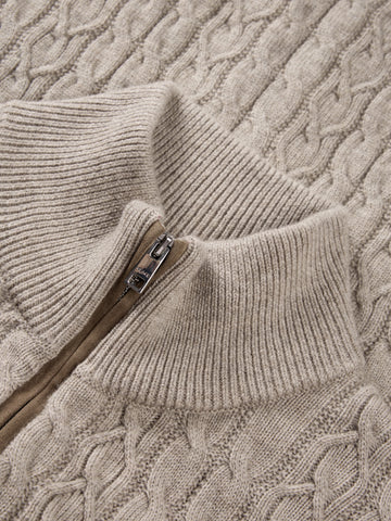 Men's Casual Stand-Collar Cable-Knit Textured Sweater