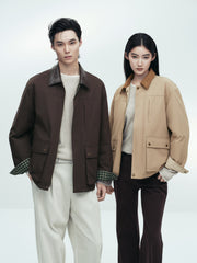 Men's Barn-Style Contrast-Collar Utility Jacket-Style Down Jacket