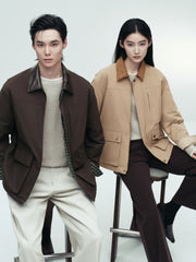 Men's Barn-Style Contrast-Collar Utility Jacket-Style Down Jacket