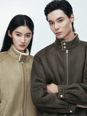 Men's Casual Faux-Suede Fleece-Lined Harrington Jacket