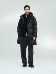 Men's Casual Black Mid-Length Cold-Weather Down Jacket