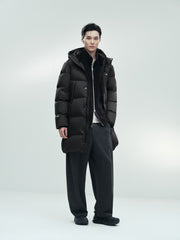 Men's Casual Black Mid-Length Cold-Weather Down Jacket