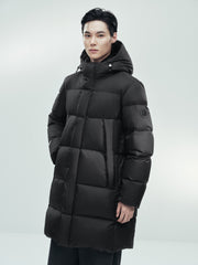 Men's Casual Black Mid-Length Cold-Weather Down Jacket