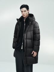 Men's Casual Black Mid-Length Cold-Weather Down Jacket