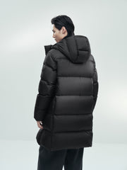 Men's Casual Black Mid-Length Cold-Weather Down Jacket