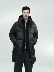 Men's Casual Black Mid-Length Cold-Weather Down Jacket