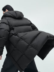 Men's Casual Black Mid-Length Cold-Weather Down Jacket