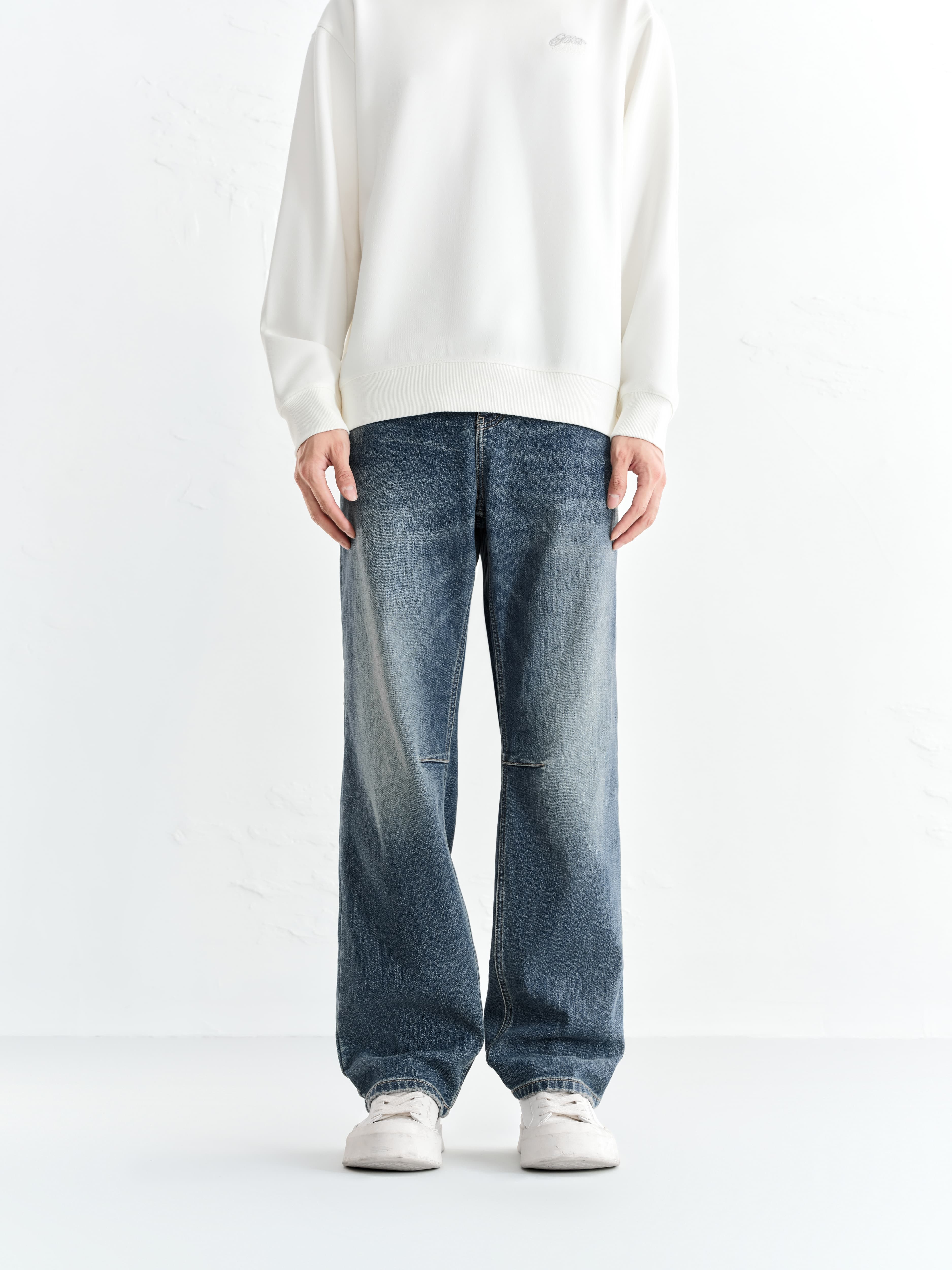Men's Elastic-Waist Straight Jeans