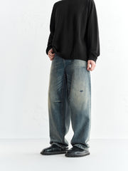 Men's Contrast Distressed Wide-Leg Jeans