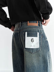 Men's Contrast Distressed Wide-Leg Jeans