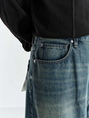 Men's Contrast Distressed Wide-Leg Jeans