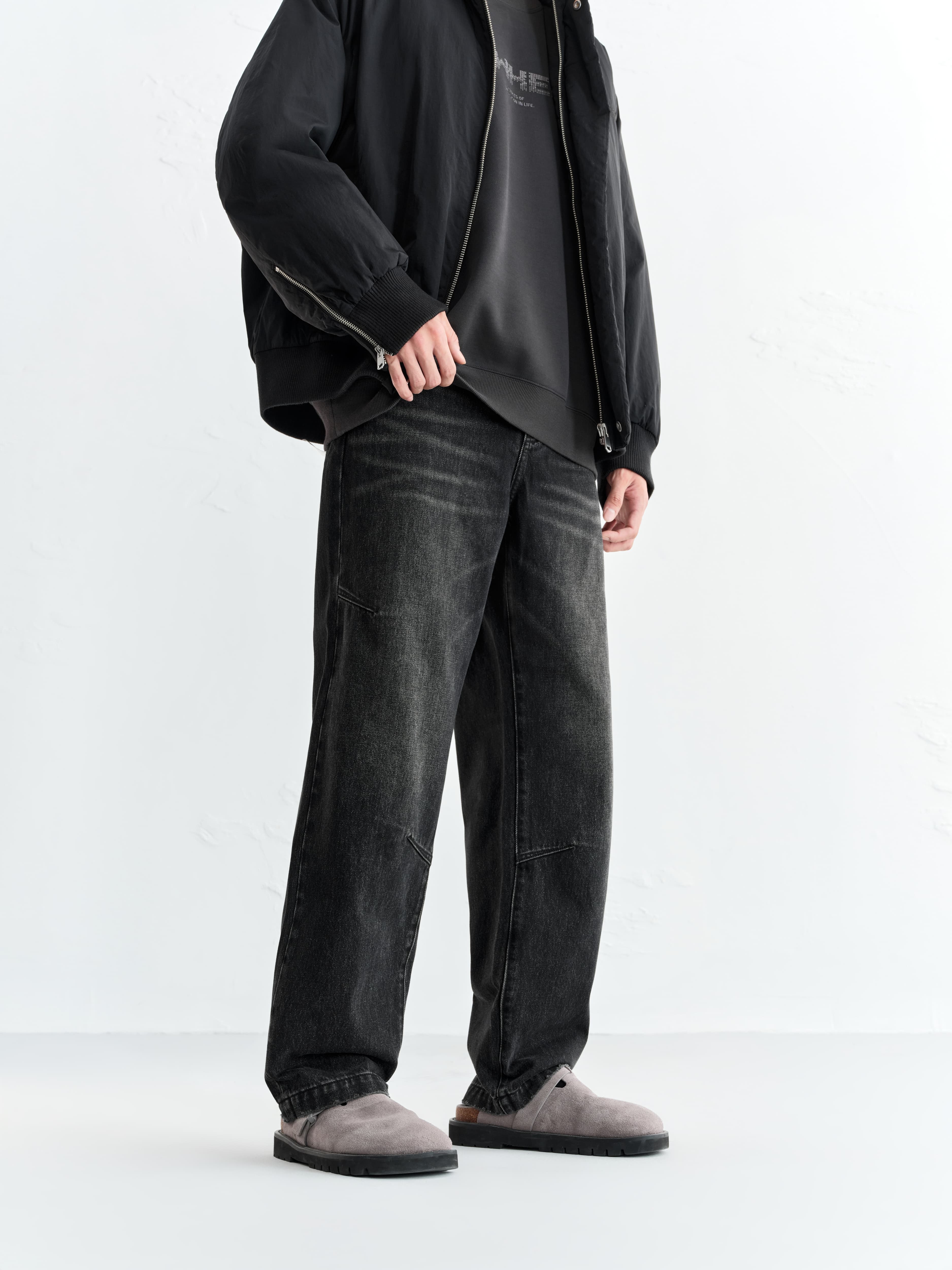 Men's Washed Distressed Straight Jeans