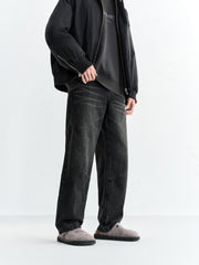 Men's Washed Distressed Straight Jeans