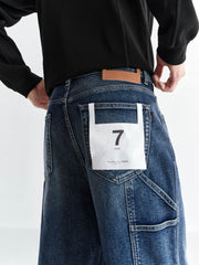 Men's Distressed Tapered Jeans with Pocket Detail