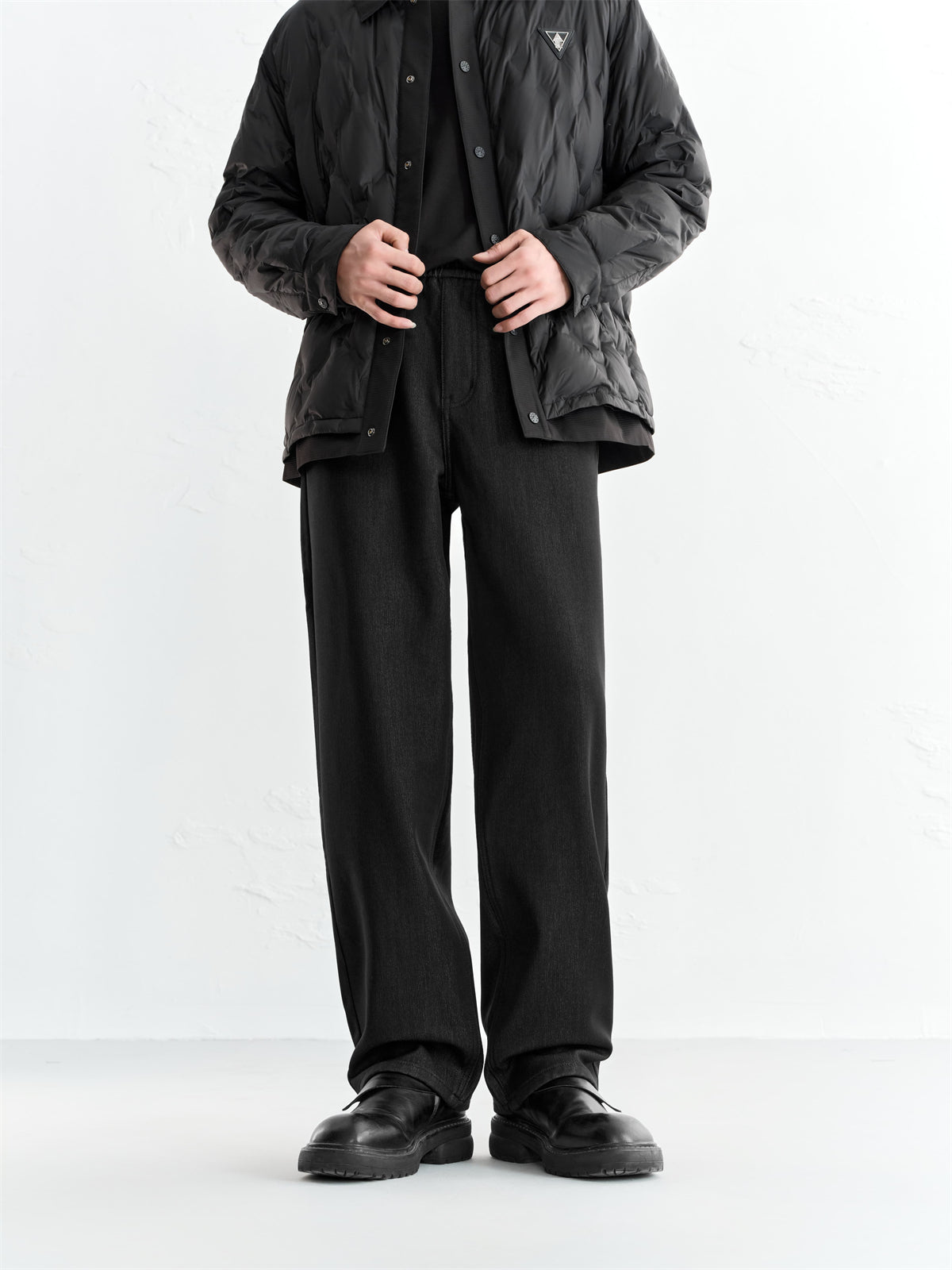 Men's Black Drawstring Elastic-Waist Jeans