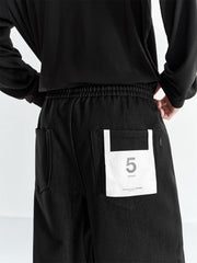 Men's Black Drawstring Elastic-Waist Jeans