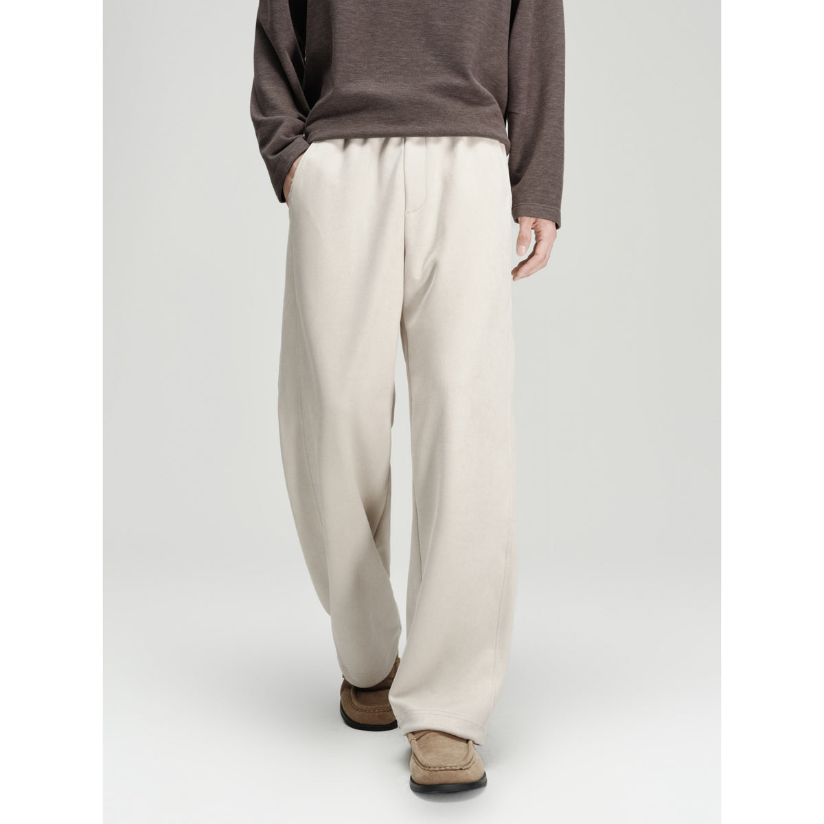 Men's Casual White Brushed Straight-Leg Sweatpants