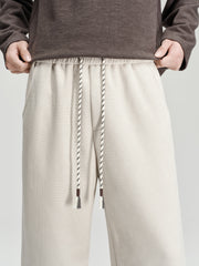 Men's Casual White Brushed Straight-Leg Sweatpants