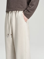 Men's Casual White Brushed Straight-Leg Sweatpants