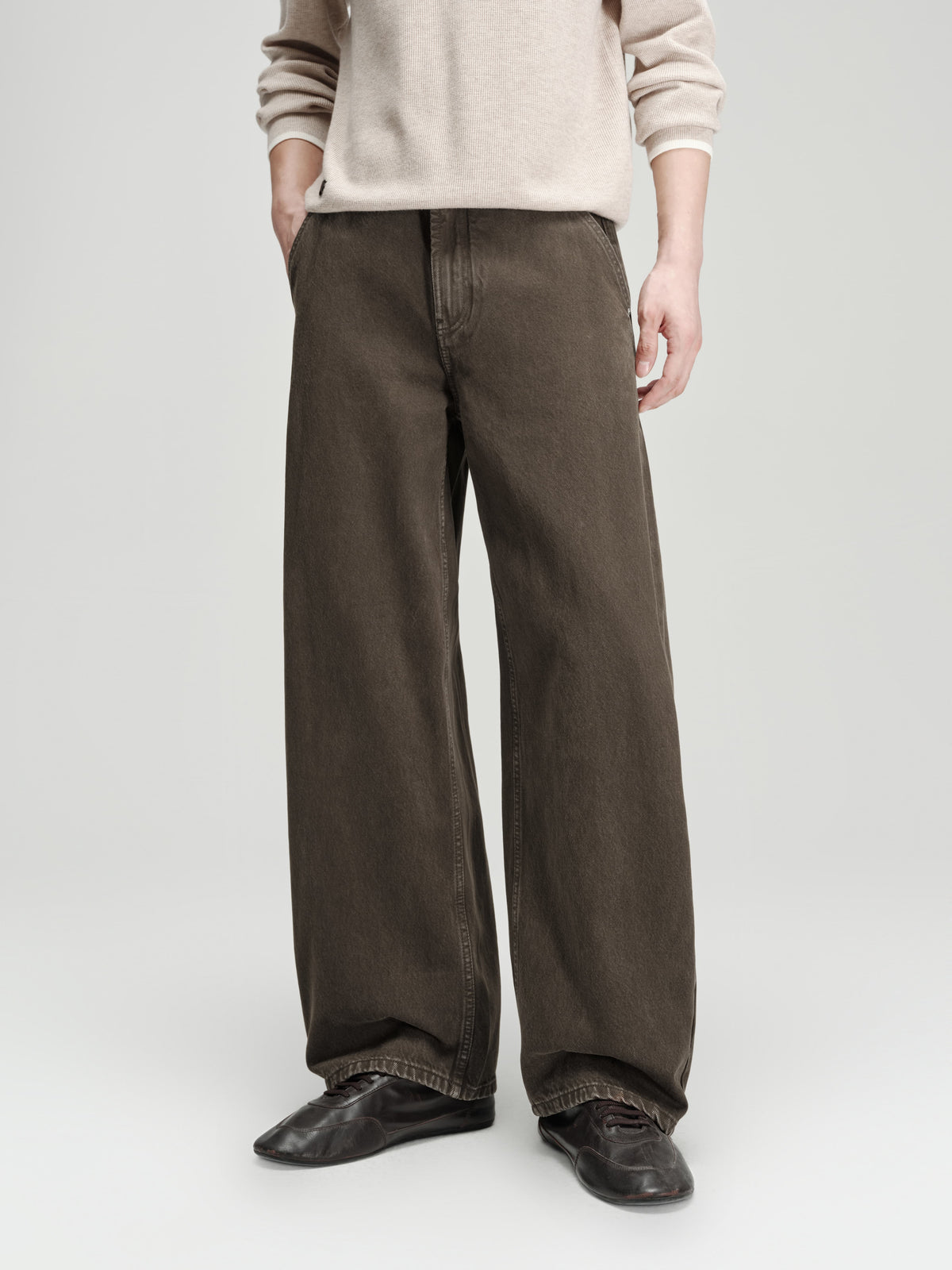 Men's Casual Brown 100% Cotton Curved-Leg Pants