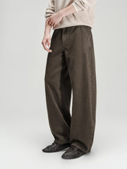 Men's Casual Brown 100% Cotton Curved-Leg Pants