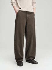 Men's Casual Brown 100% Cotton Curved-Leg Pants