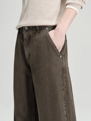 Men's Casual Brown 100% Cotton Curved-Leg Pants