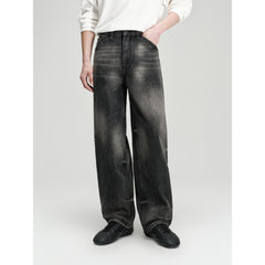 Men's Casual Dark Grey Distressed Ombre Jeans
