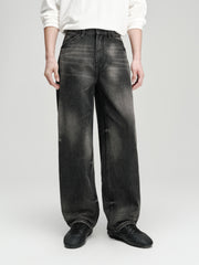 Men's Casual Dark Grey Distressed Ombre Jeans
